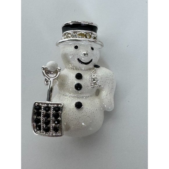 Christmas Snowman Brooch Pin Enamel Jewelry Winter Snow Shovel Frosty Holidays - Picture 4 of 4